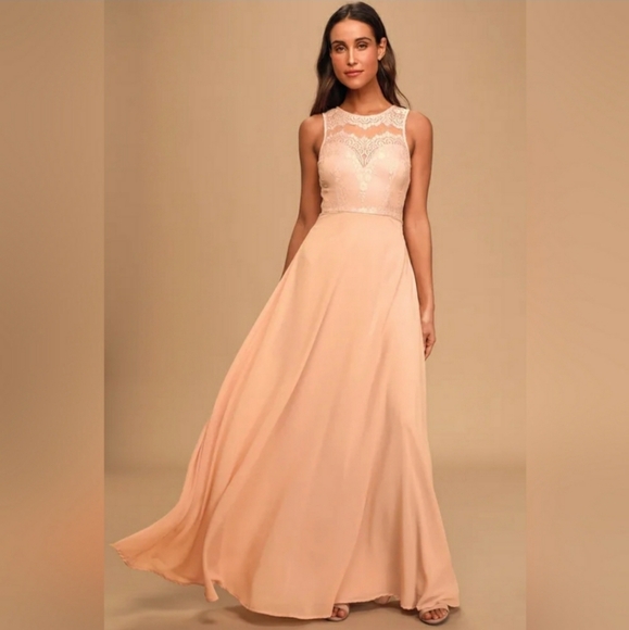 Lulus Dresses & Skirts - Lulu's Forever Kind of Love Blush Lace Maxi Dress Size L Wedding Guest Feminine
